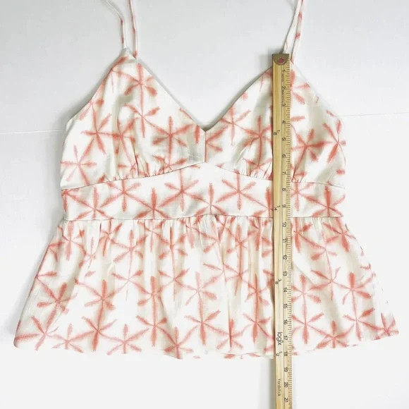 Loft Cami Tank Top Large Petite Linen Blend Cream Pink Stars Boho Baby Doll NWT - Picture 8 of 10